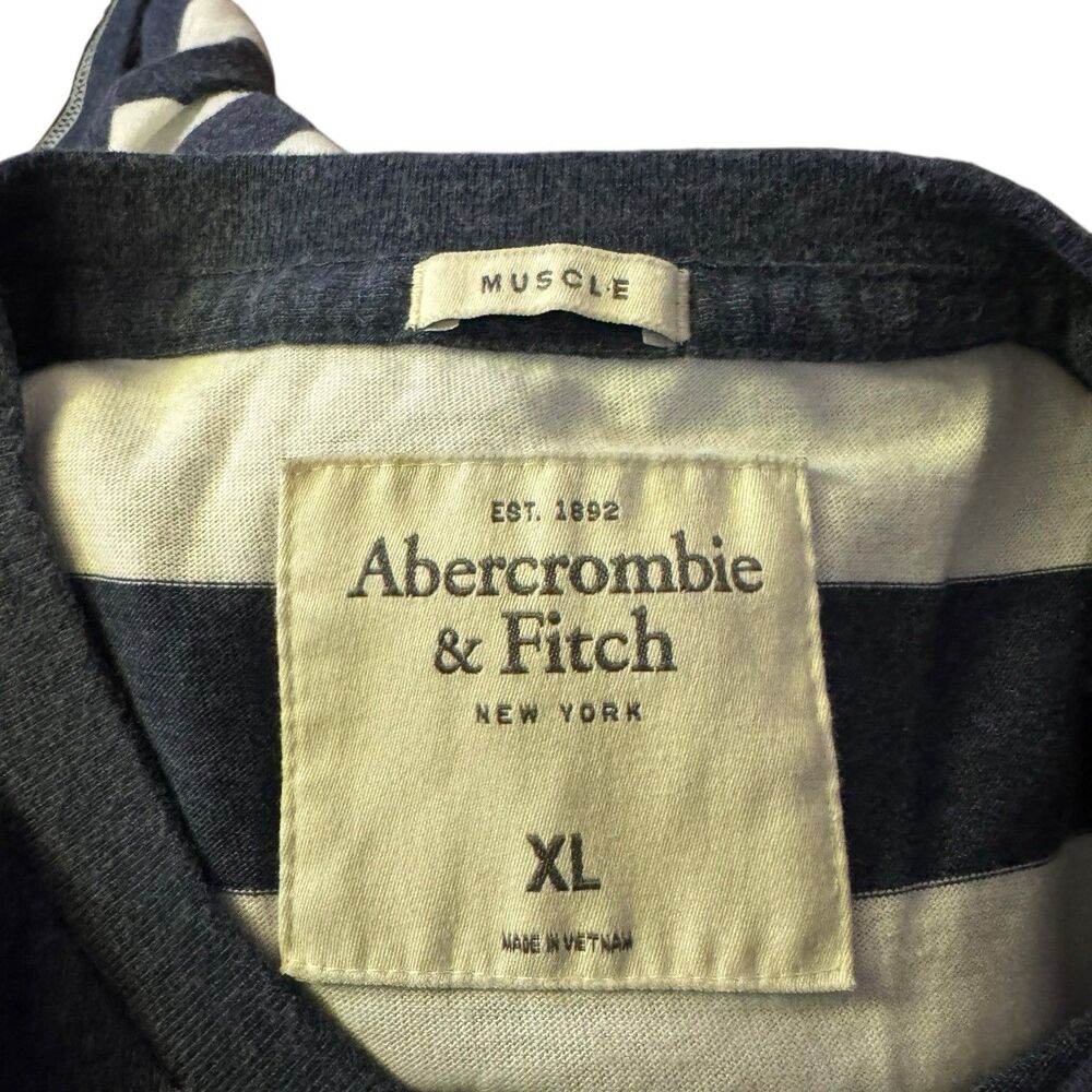 Abercrombie & Fitch Shirt Mens XL Blue White Striped Moose Logo Muscle Crew Y2K - Picture 7 of 8